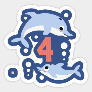 Turning 4 Birthday Cute Dolphins Sticker